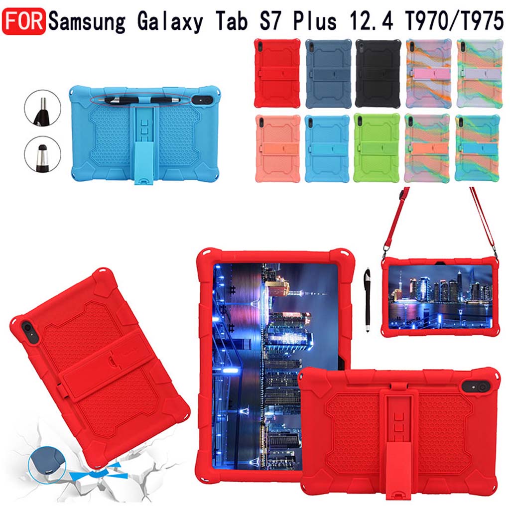 Ốp máy tính bảng Silicone mềm kèm dây đeo cho Samsung Galaxy Tab S7 Plus 12.4inch T970 T975