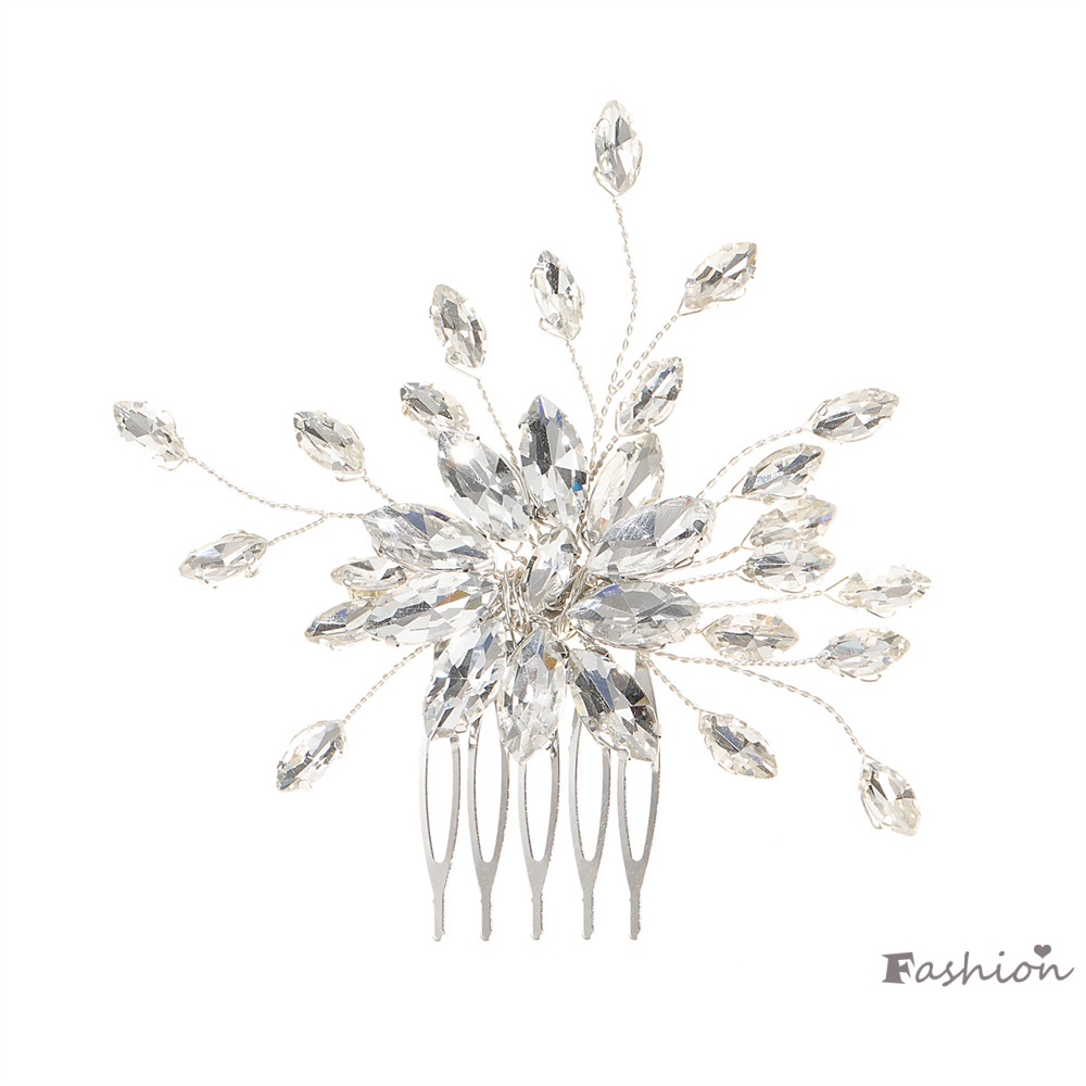 Lược Cài Tóc 5 Răng Bằng Hợp Kim Bạc Không Gây Dị Ứng Hình Lá Pha Lê Cho Mẹ Và Bé