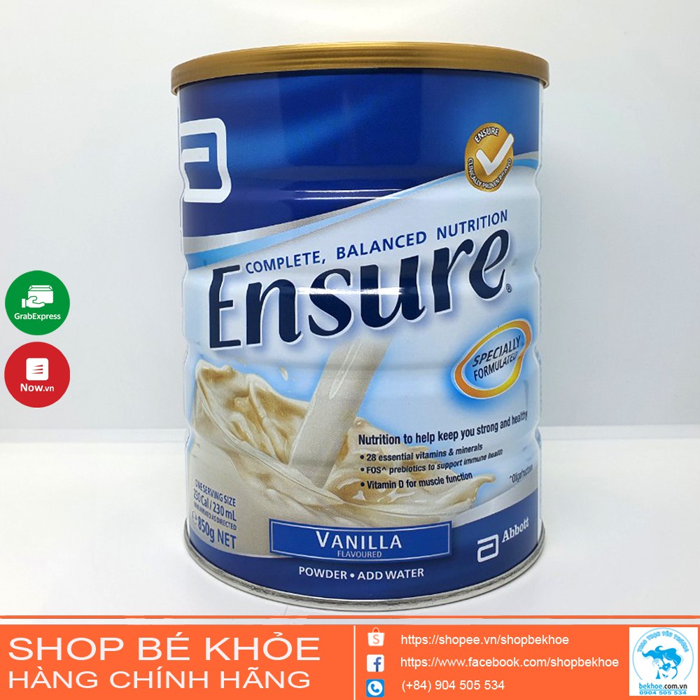 [Mã SKAMSALE8 giảm 10% đơn 200K] Sữa Ensure Úc - Ensure Vani Complate Balanced Nutrion 850g