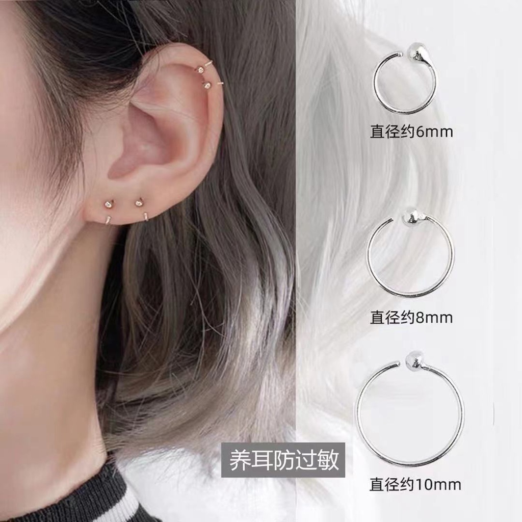 Ins Khuyên Tai Bạc Dạng Móc Xỏ Lỗ Tròn Nhỏ Mẫu Xương Tai Màu Bạc Cho Nữ