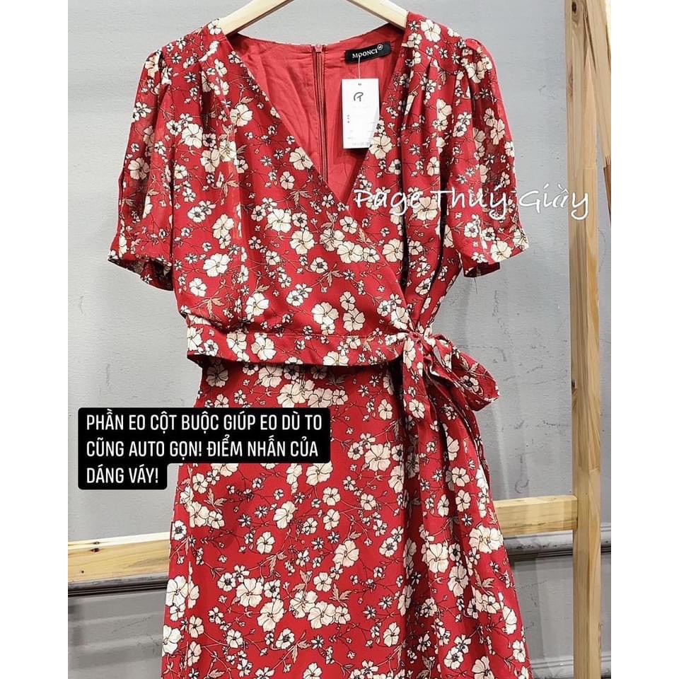 VN58 - VÁY HOA ĐỎ XANH BUỘC EO XẺ NỮ | BigBuy360 - bigbuy360.vn