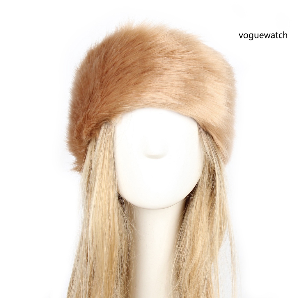 [VOG2] Mũ Turban Rộng Vành Phối Lông Giả Dày Dặn Trượt Tuyết Cho Nữ