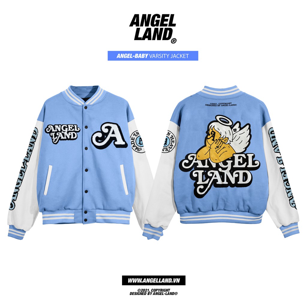 Áo Khoác Varsity Jacket Angel-Land Angel Baby- màu Xanh [ Unisex ]