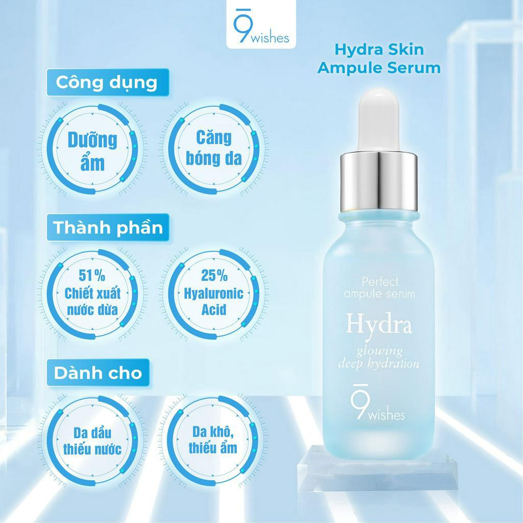 [MINI SIZE] Tinh Chất Cấp Ẩm Dưỡng Sáng Giúp Da Mịn Màng 9 Wishes Hydra Skin Ampule Serum 8ml