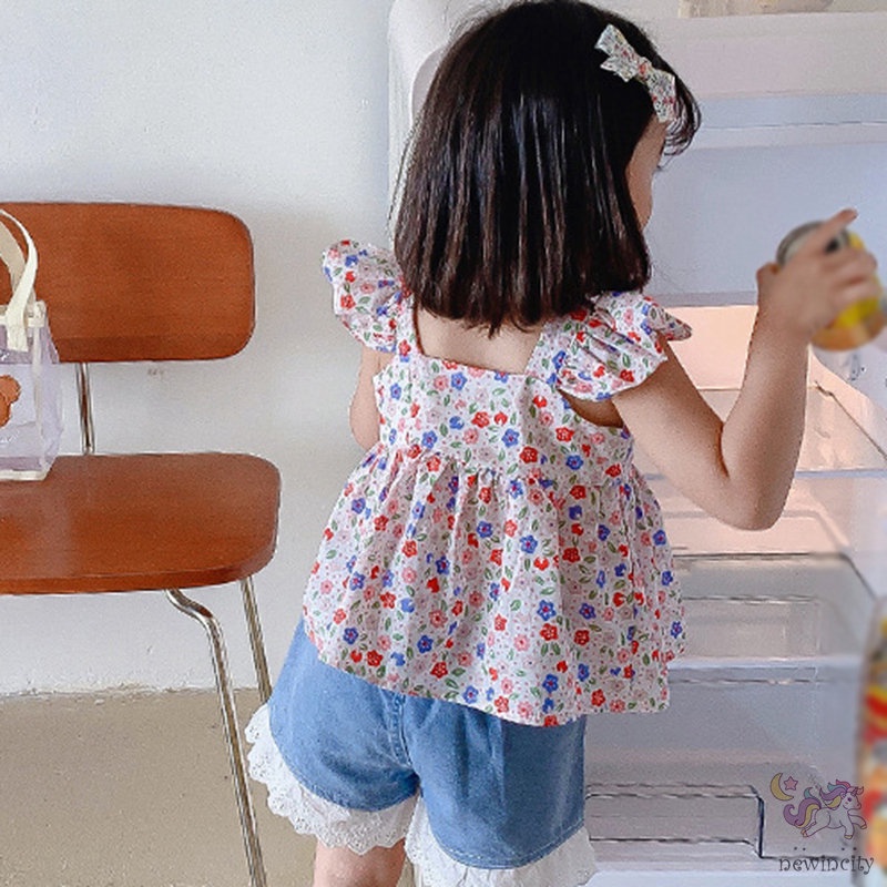 Áo Sát Nách In Hoa Thời Trang Hàn Quốc Xinh Xắn Cho Bé Gái