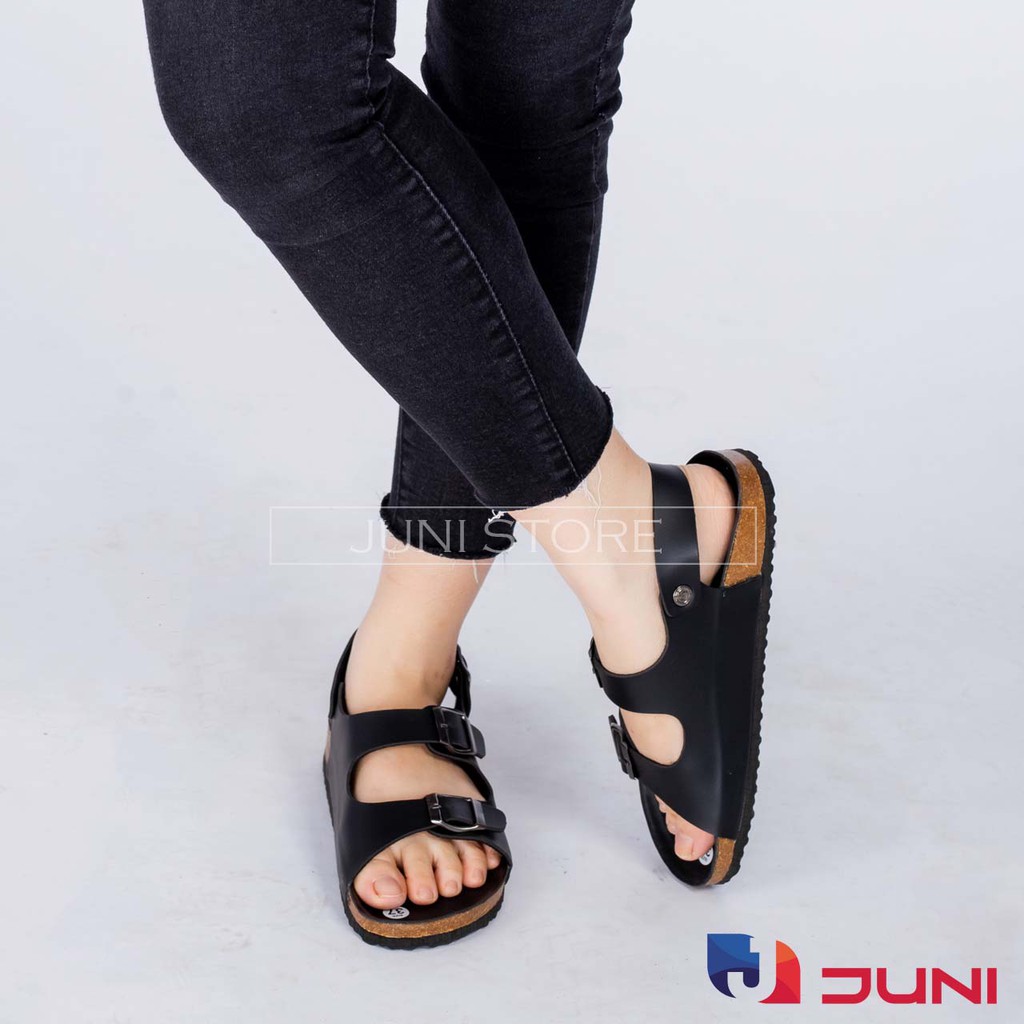 [DA PU-CHỐNG NƯỚC] PU02- Dép sandal Unisex quai hậu ngang da PU, đế trấu Bioline - Xuất khẩu châu Âu - Juni Store