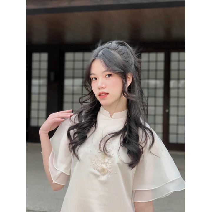 ÁO DÀI VẢI VOAN HỌA TIẾT HOA ĐÀO HOT TẾT 2022