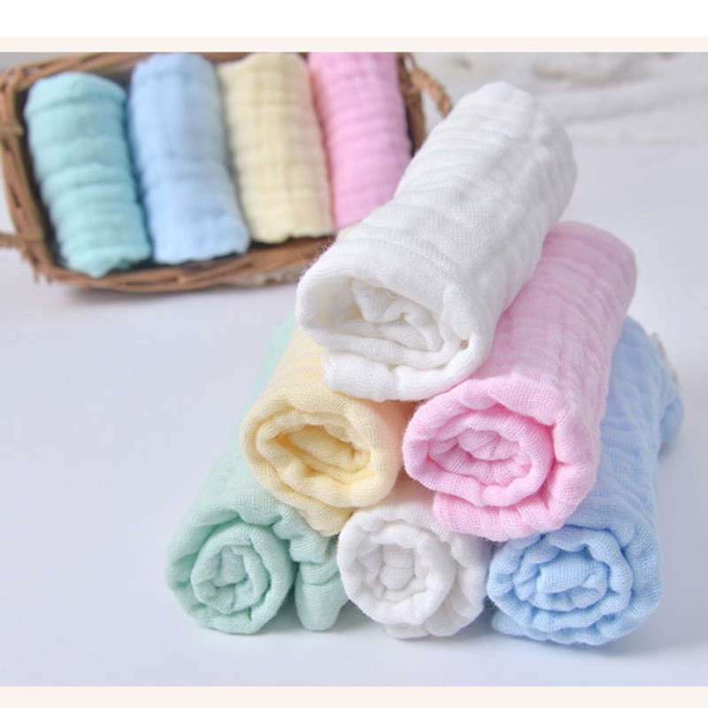 Khăn tắm lay tay mặt bằng vải cotton gai hình vuông màu trơn dành cho bé