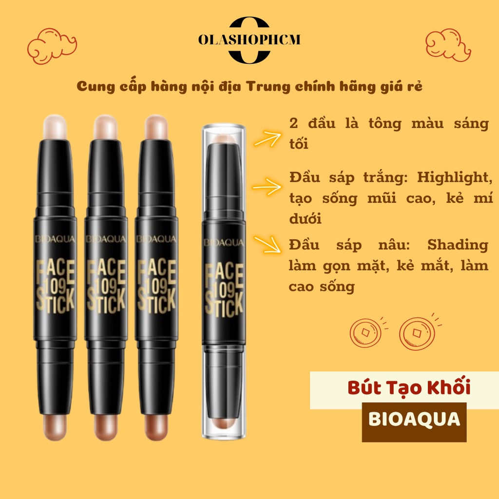 Bút tạo khối 2 đầu đa năng BIOAQUA che khuyết điểm mắt da mụn khô dầu makeup màu nâu trắng nude