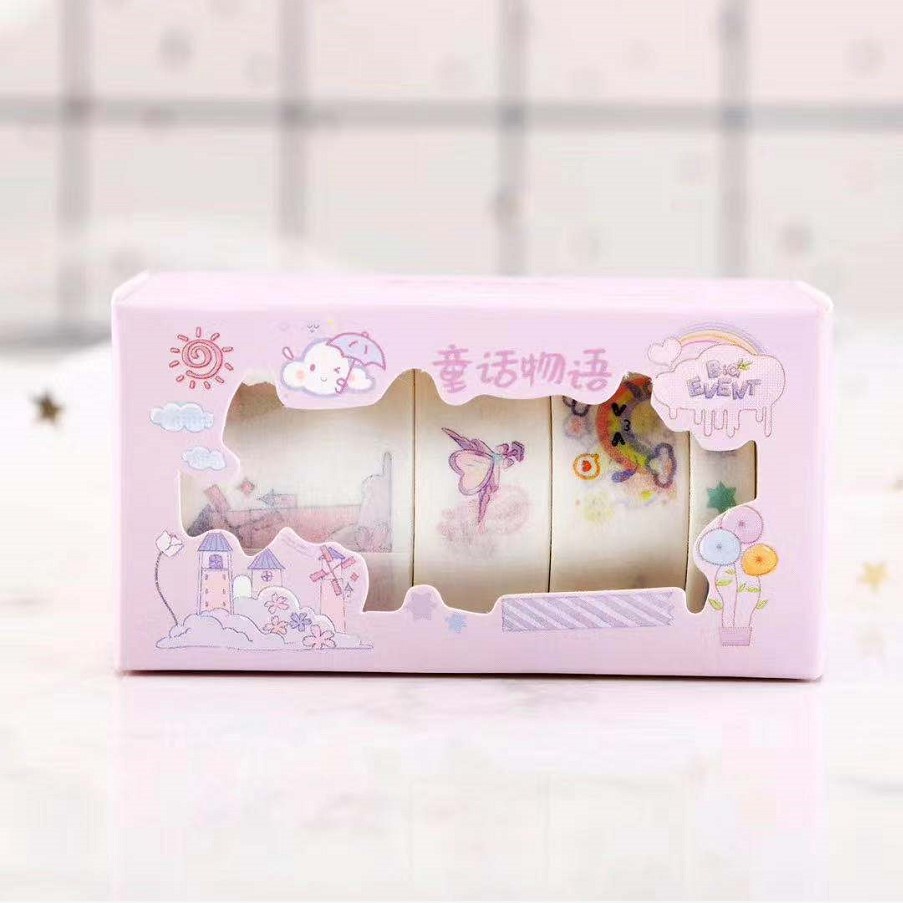Hộp 5 cuộn băng keo washi nhiều hình hoạt hình dễ thương trang trí sổ tay nhiều chủ đề CREAMY