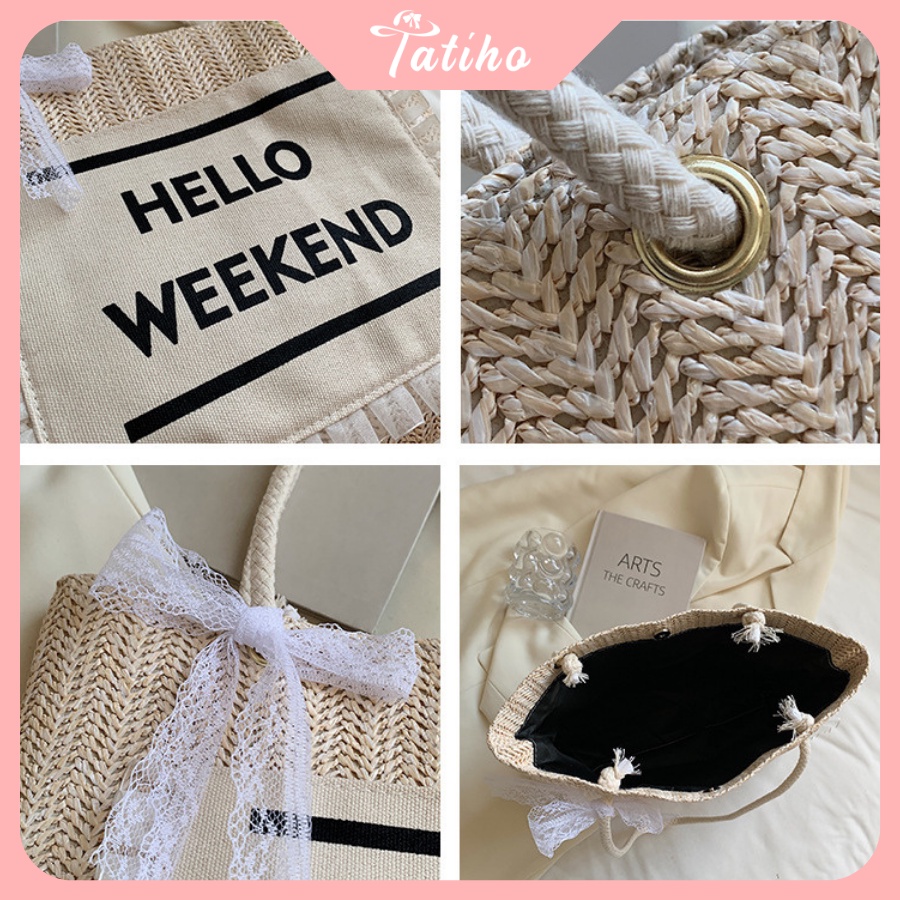 [HÀNG XỊN, GIÁ TỐT]  Túi Xách Vintage ( Túi Cối HELLO WEEKEND) Túi Đi Biển Phong Cách Trẻ Trung Phối Ren Nơ - Mã TUI50