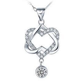 Dây Chuyền Mặt Trái Tim Đôi Thắt Nút Đính Đá Platinum Phong Cách Hàn Quốc Dễ Phối Đồ