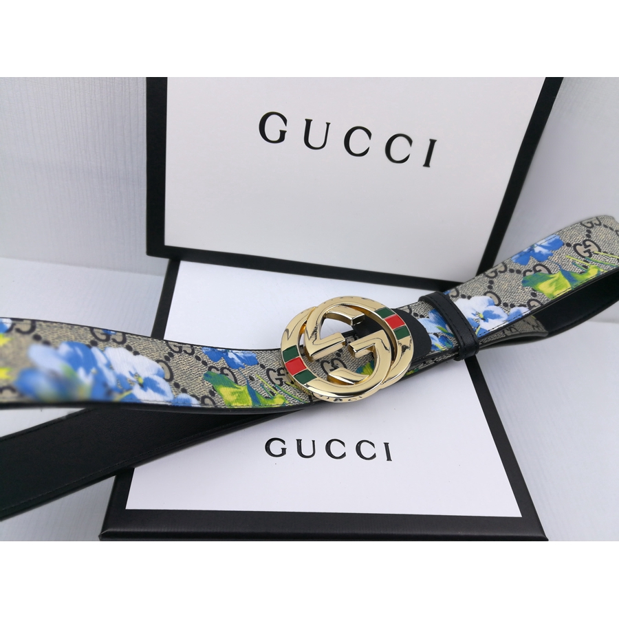 Thắt lưng Gucci bằng da thiết kế khóa 2 chữ G màu vàng trơn đơn giản cá tính thời trang cho nam nữ