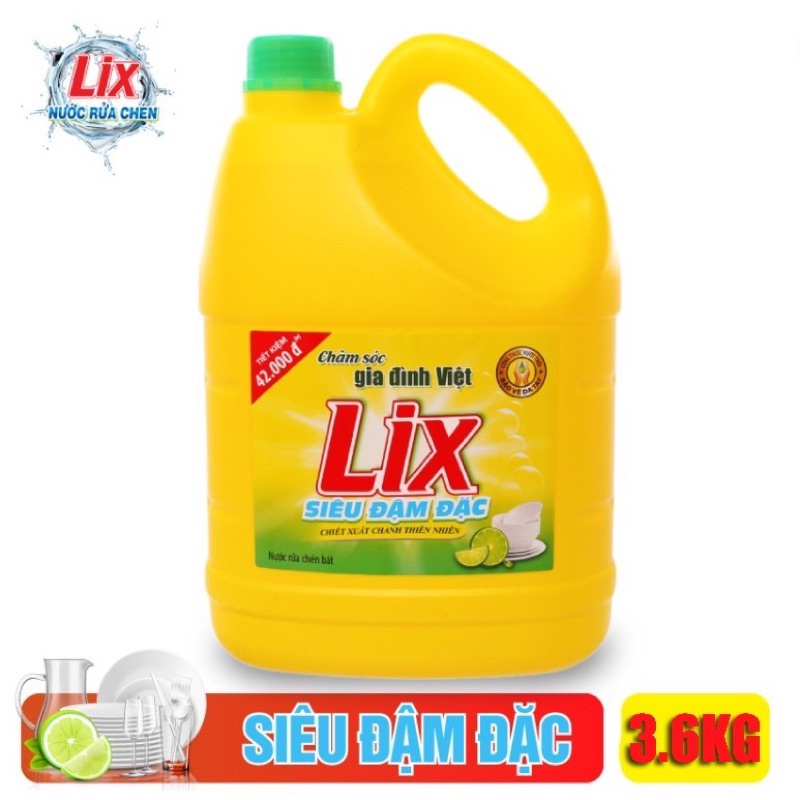 Nước Rửa Chén Lix Siêu Đậm Đặc Can 3.6Kg