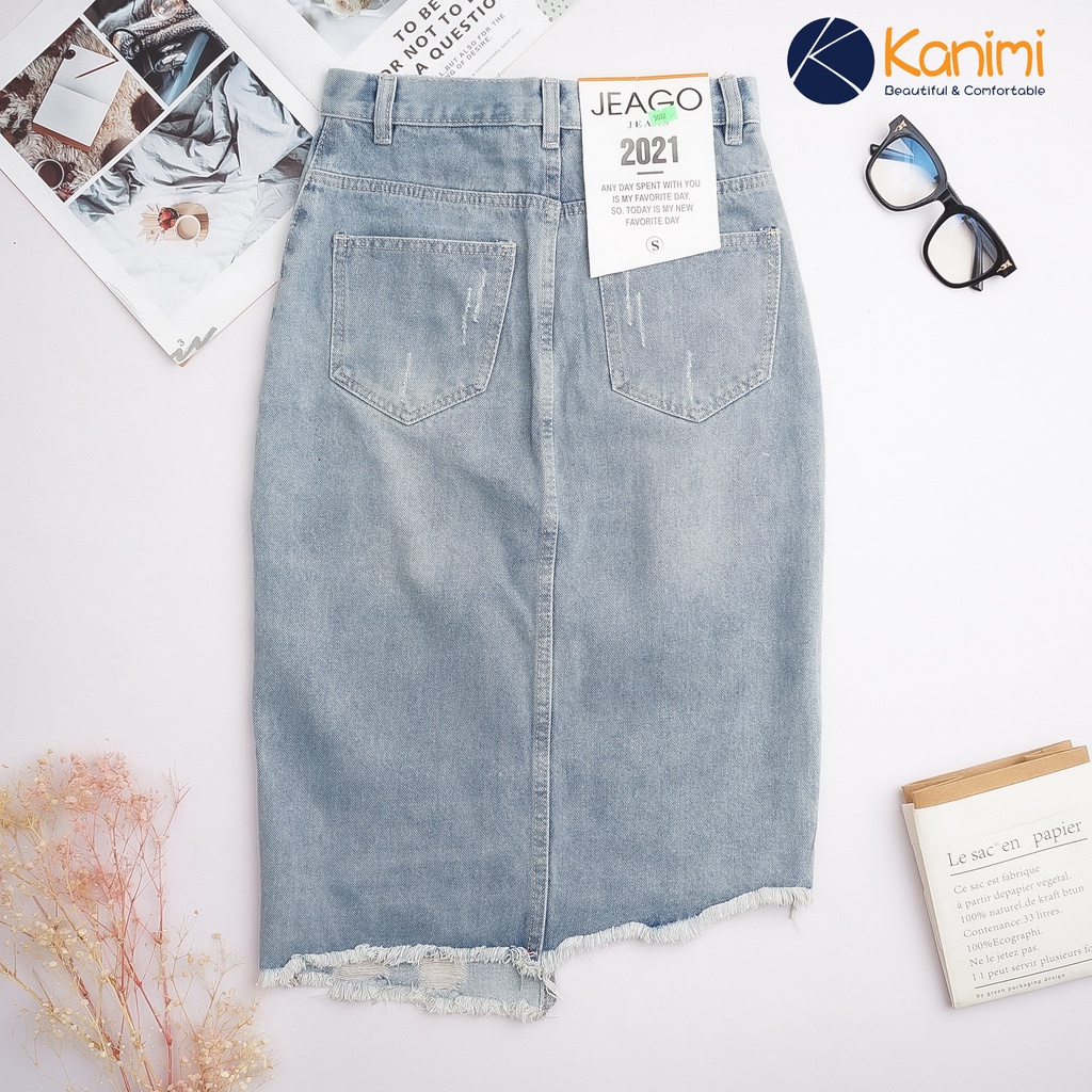 Chân váy jeans dáng dài mài rách siêu đẹp (có ảnh, video thật) Kanimi | BigBuy360 - bigbuy360.vn