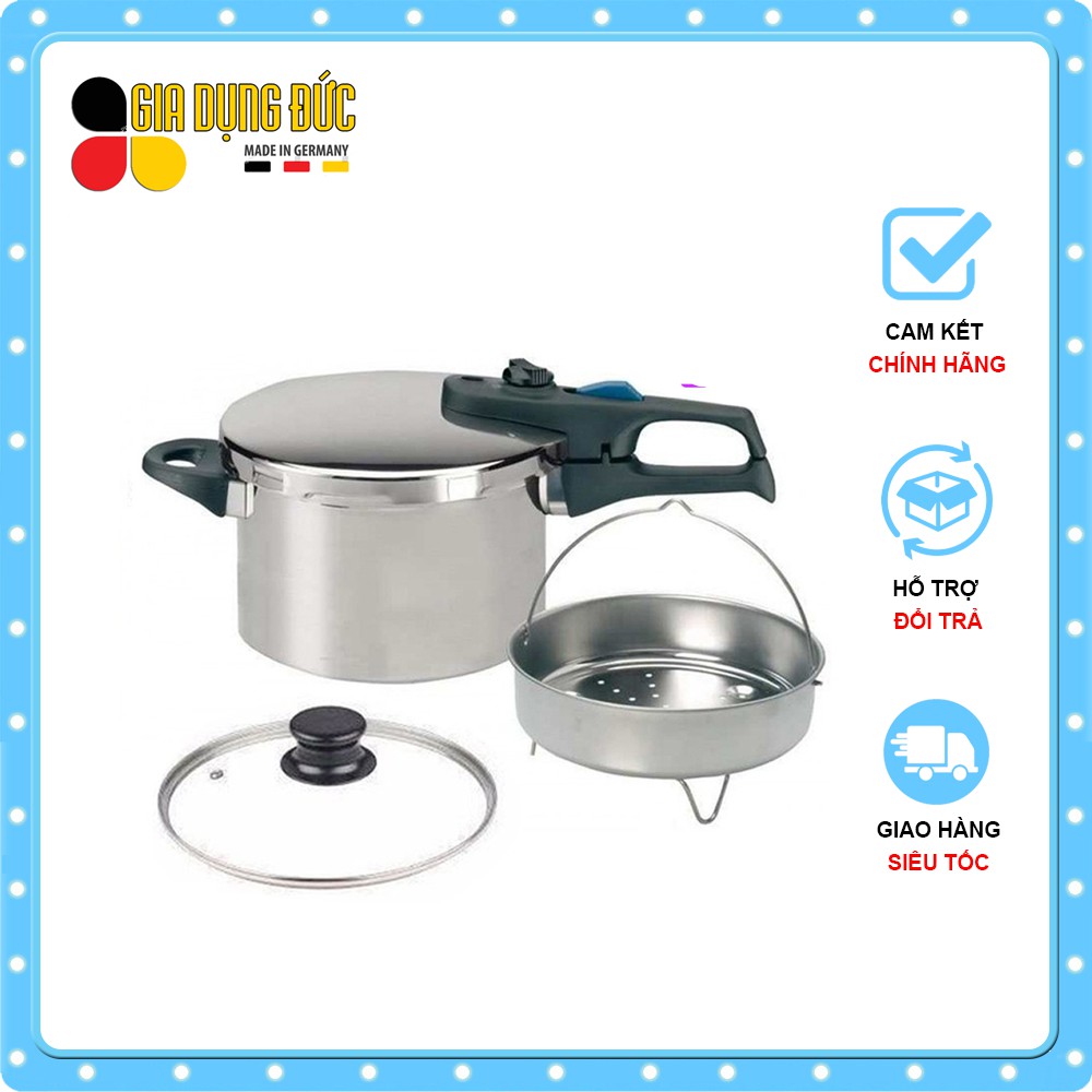 Nồi Áp Suất Bếp Từ ELO Praktika XL Plus 6 Lít Ninh Hầm Đa Năng Có Kèm Xửng Hấp và Nắp Kính Hàng chính hãng