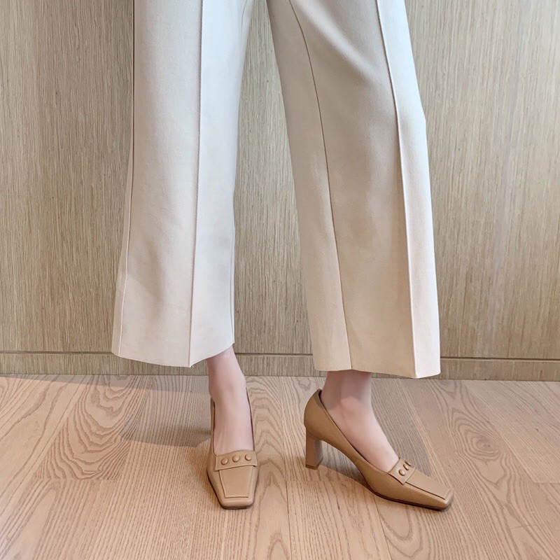 Giầy cao gót nữ da lì đế trụ C06