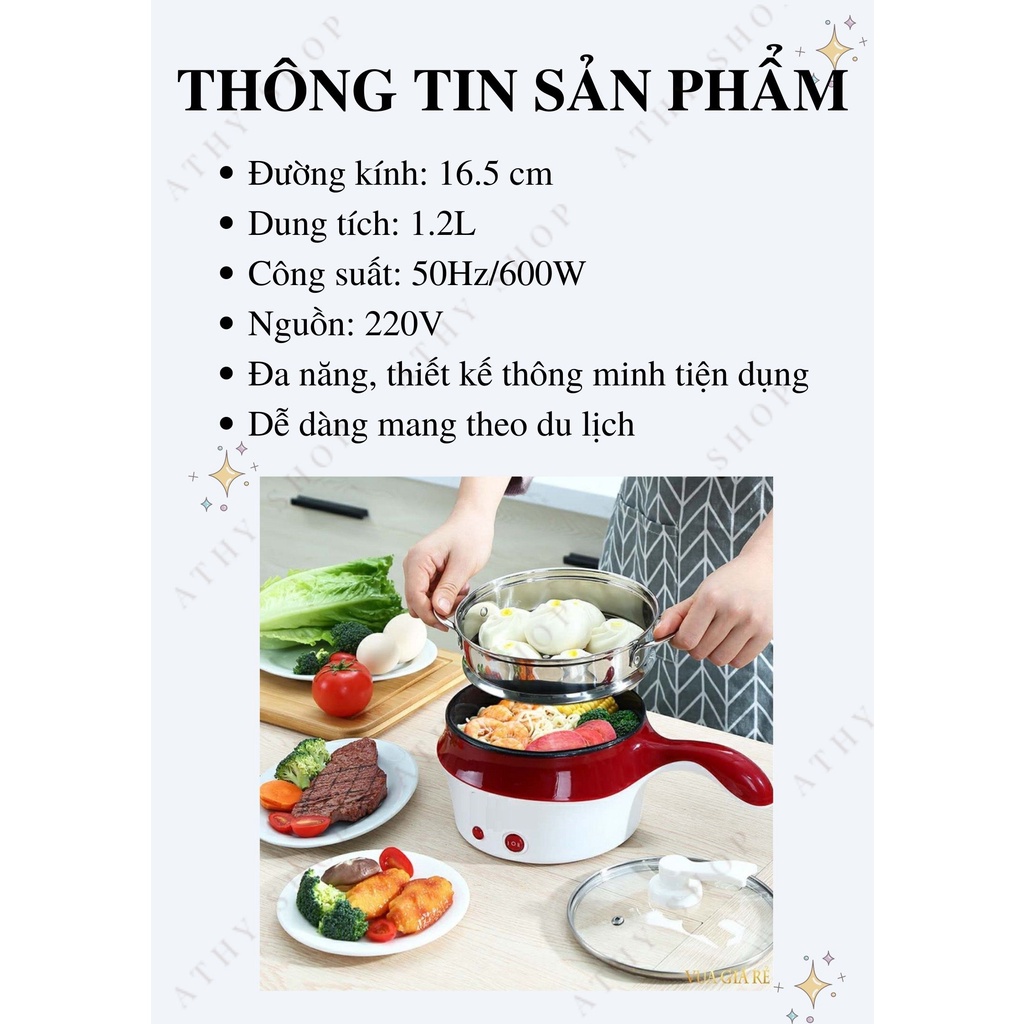 NỒI LẨU MINI CÓ LỒNG HẤP BẰNG ĐIỆN đun nước làm nóng thức ăn siêu tốc