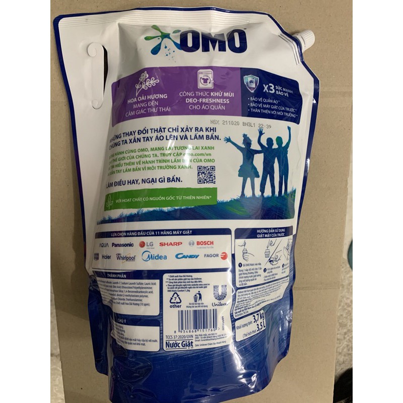 Nước giặt OMO Matic Cửa Trước Khử Mùi Thư Thái 3,6kg