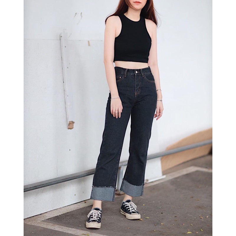 Quần Jean đen lật lai Ruchan + 2% phi shopee