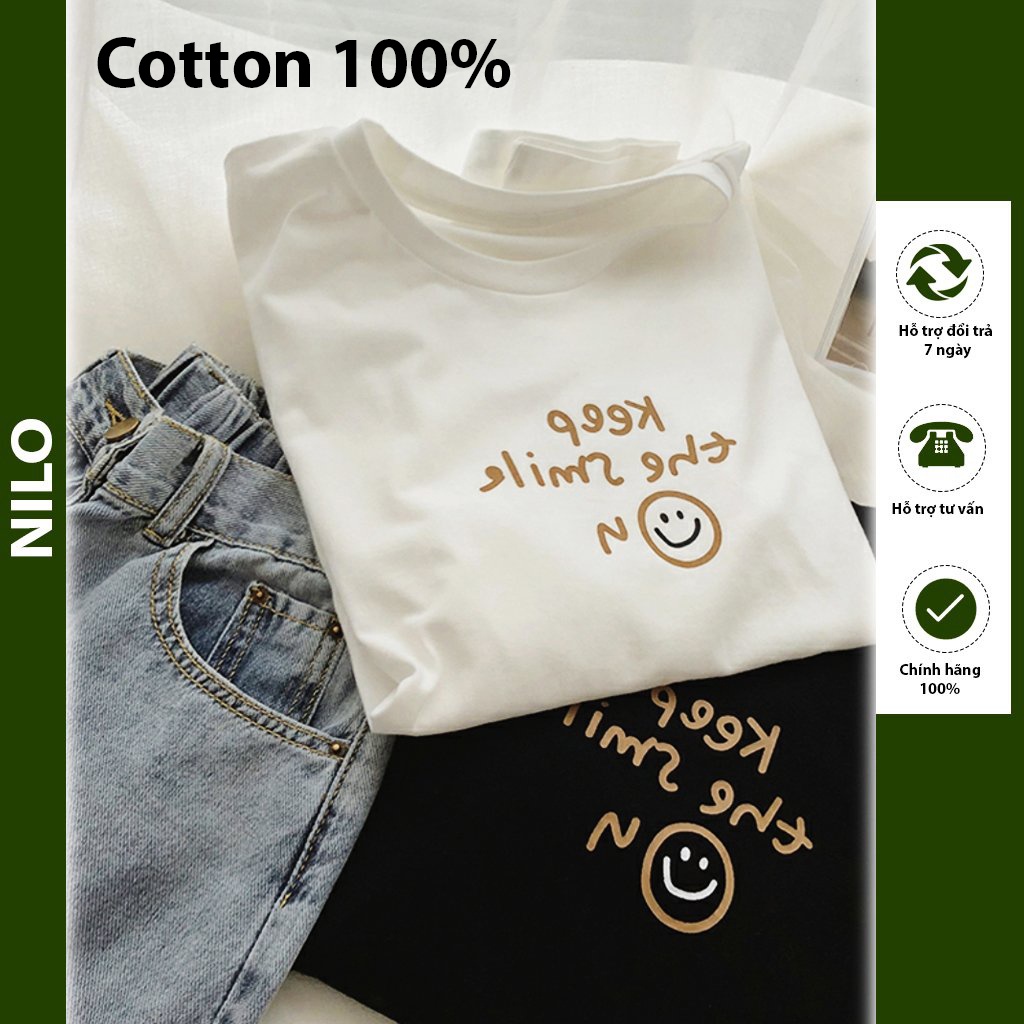 Áo thun tay lỡ nam nữ, áo phông unisex form rộng mát mịn thấm hút mồ hôi in hình Smile bán chạy nhất 2022