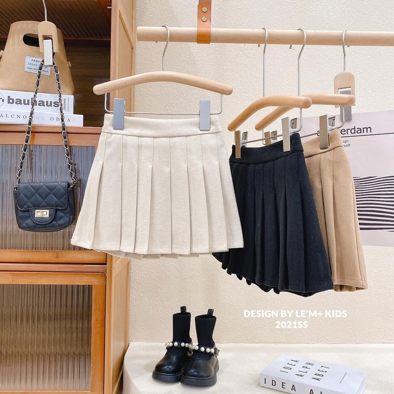 Chân Váy Ngắn Xếp Ly Ba Chiều Thời Trang Cho Bé Gái