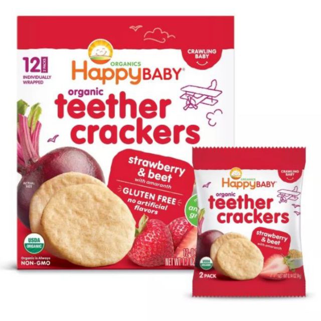 (Vị lạt, rất ít ngọt) Bánh gạo ăn dặm organic Happy Baby Teether Cracker