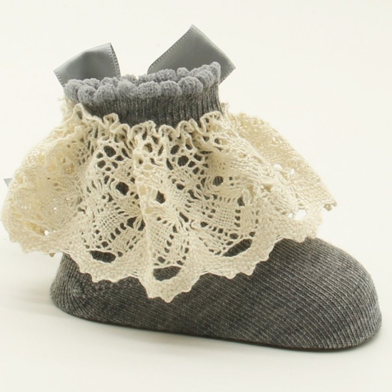 Tất cotton mềm phối ren nơ xinh xắn cho bé 0-12 tháng tuổi