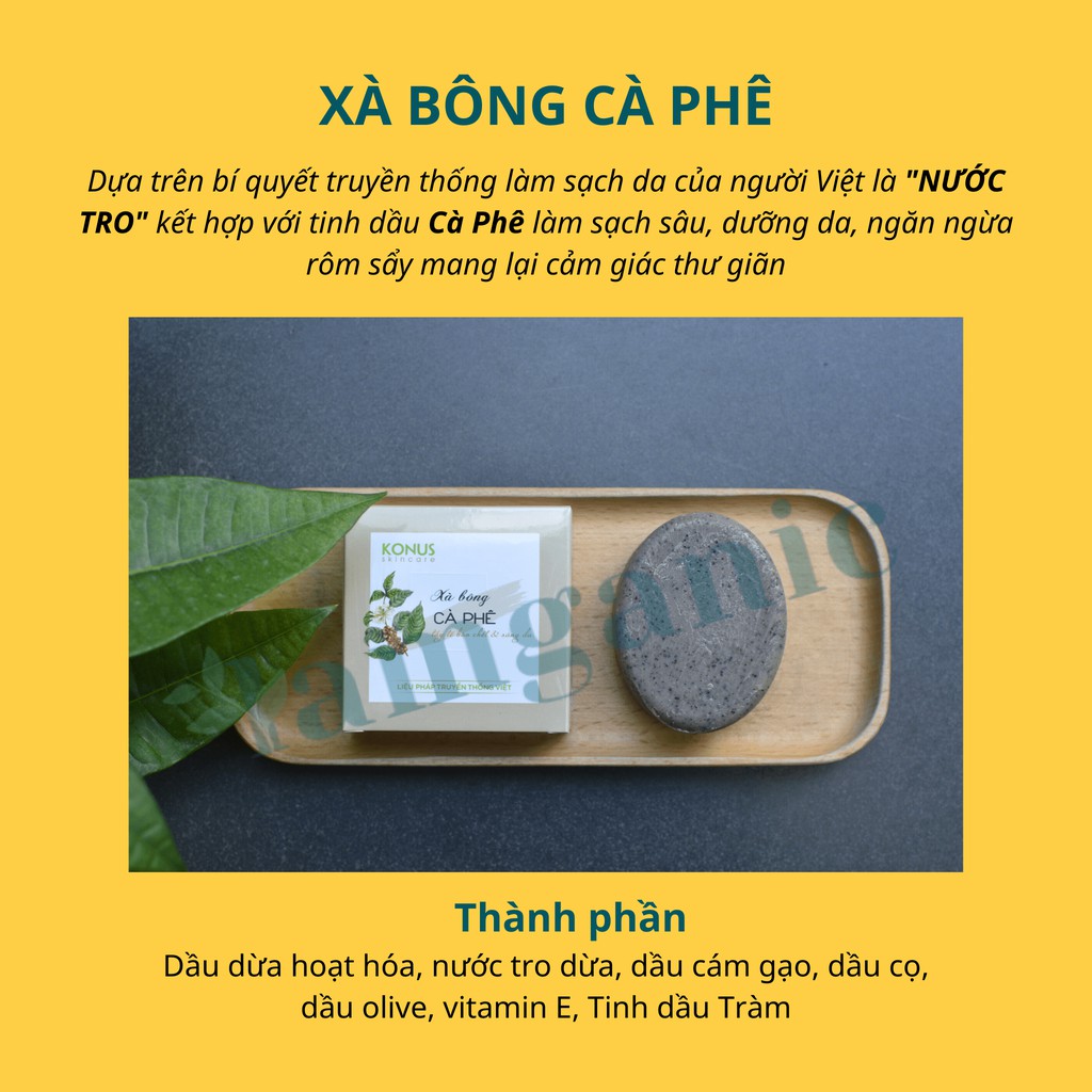 Xà bông thiên nhiên KONUS Sả Hoa Hồng - Chiết xuất từ dầu dừa và nước tro dừa, làm sạch da, dưỡng ẩm, giúp da mềm mại