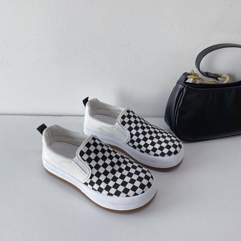 Giày canvas hoạ tiết kẻ caro phong cách thể thao kèm ảnh thật