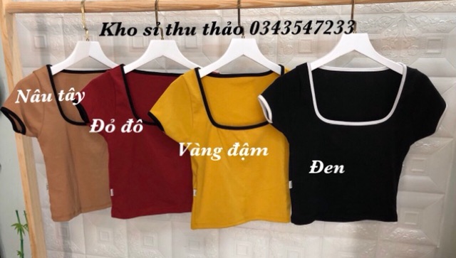 Áo croptop cổ vuông hình chụp thật 100%
