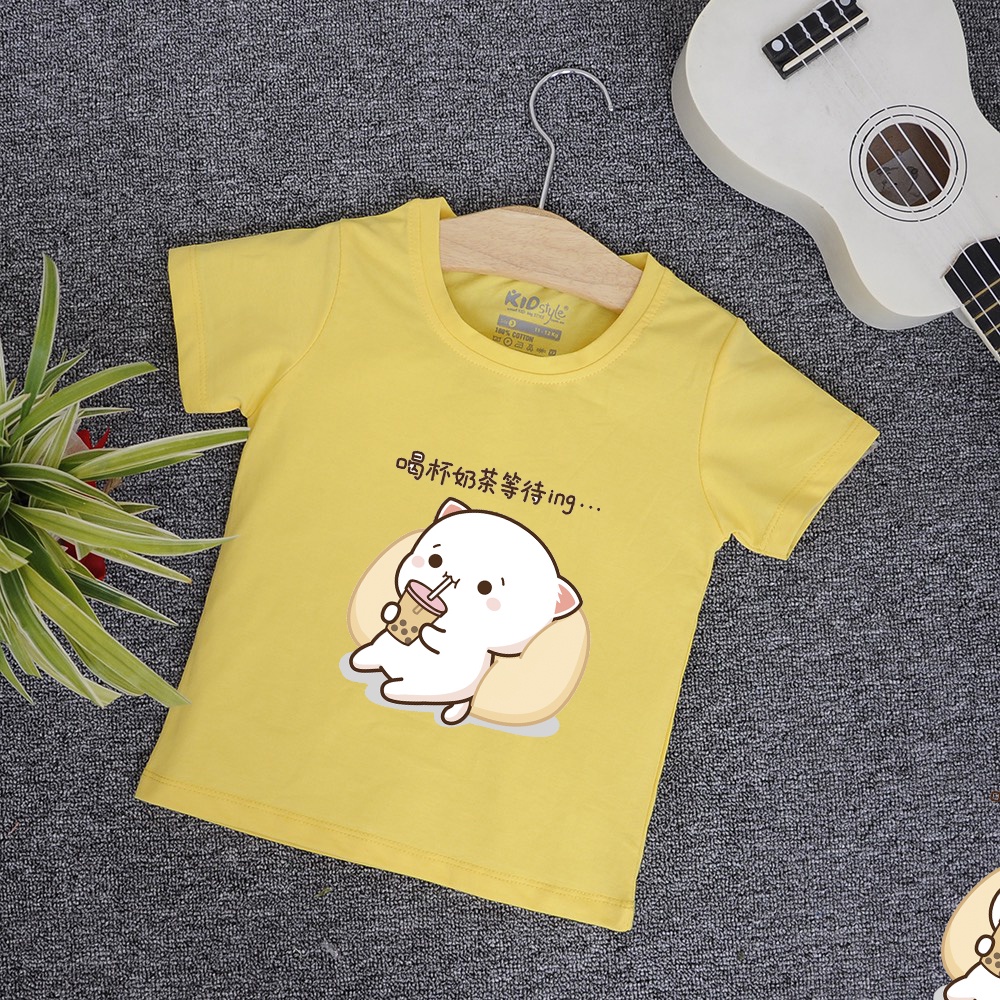 áo thun nữ bé gái mẹ và con dễ thương in hình mèo