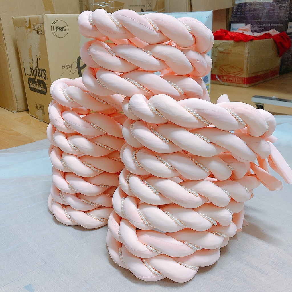 Mấn xoắn đính hạt màu hồng siêu xinh