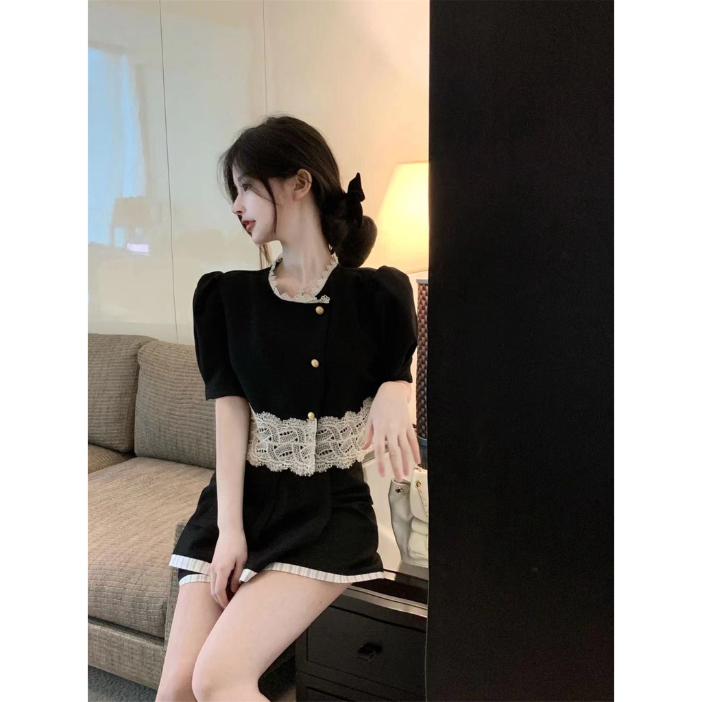 XIAO ZHAI NV QADCOL Áo Sơ Mi Ngắn Viền Ren Phong Cách retro Thời Trang