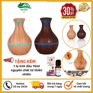[Tặng Kèm Tinh Dầu Xông Phòng Thiên Nhiên] Máy Phun Sương Tạo Độ Ẩm, Khuếch Tán Tinh Dầu Vân Gỗ Cổ Cao -- VP Shop