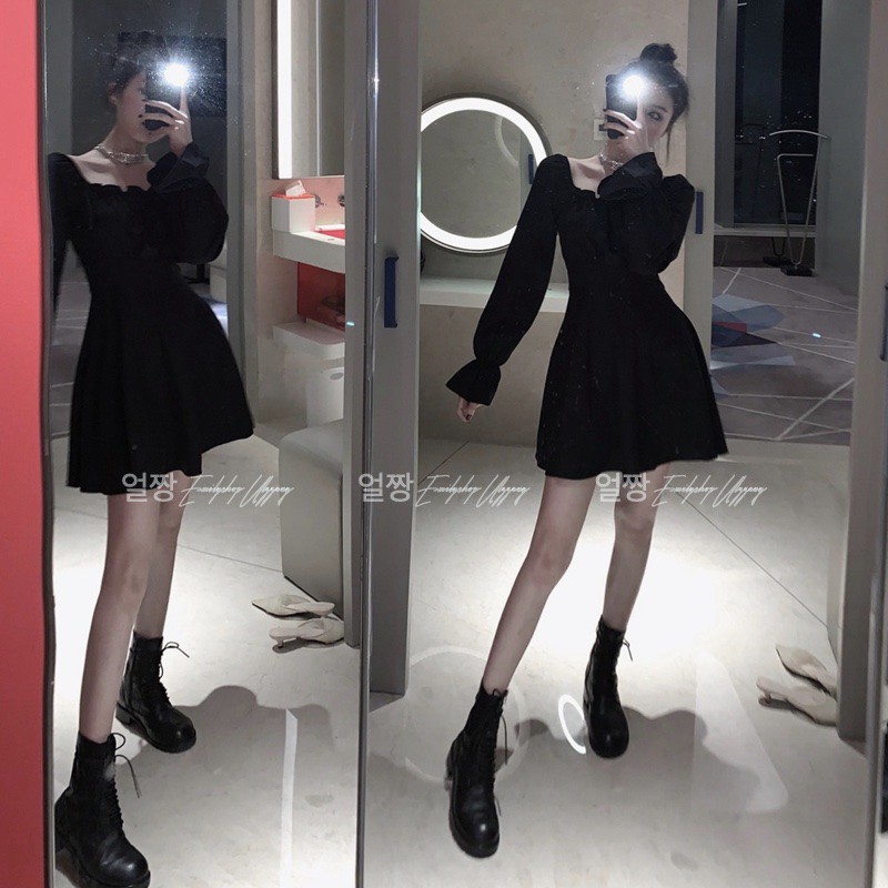 Đầm nữ dáng xòe đan dây lưng tay dài Emilyshop