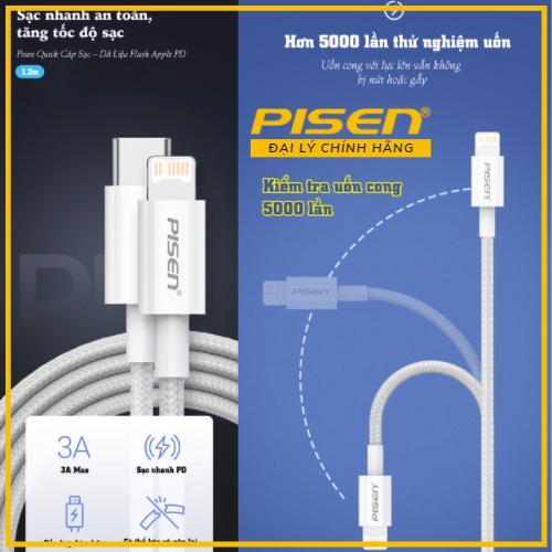 Cáp sạc nhanh iphone 20W PISEN Quick PD (Type-C to Lightning) ZY-CL-PD01-1200