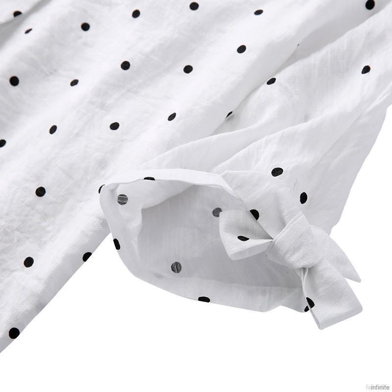 Áo sơ mi tay ngắn bằng chất liệu chiffon hoạ tiết chấm bi phong cách retro dành cho nữ | BigBuy360 - bigbuy360.vn