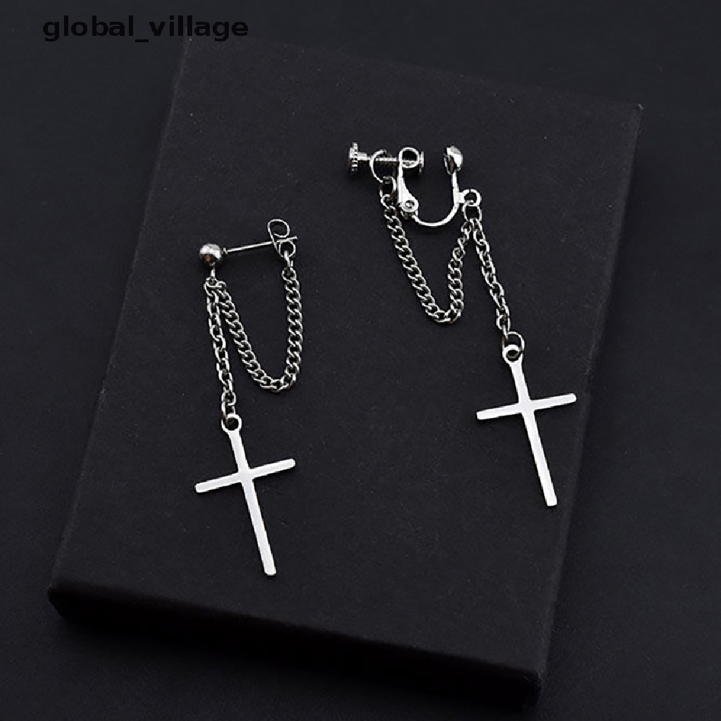 Khuyên tai Global_village hình thánh giá bằng thép không gỉ phong cách gothic làm quà tặng cho nữ