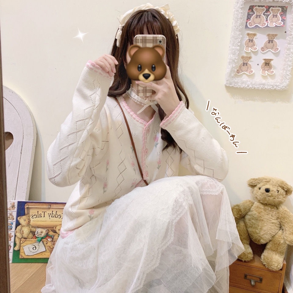 Jiashucheng Áo Khoác Cardigan Dệt Kim Thêu Hoa Màu Hồng Dễ Thương Thời Trang Thu Đông Cho Bạn Gái