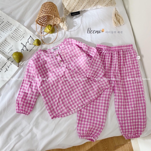 Bộ Pijama kẻ caro hồng