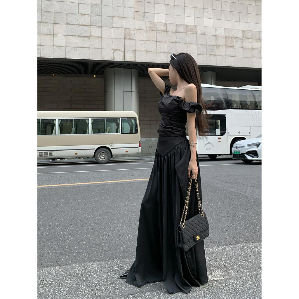 Set Áo Thun Lệch Vai + Chân Váy Dài Cao Cấp Thời Trang Dành Cho Nữ