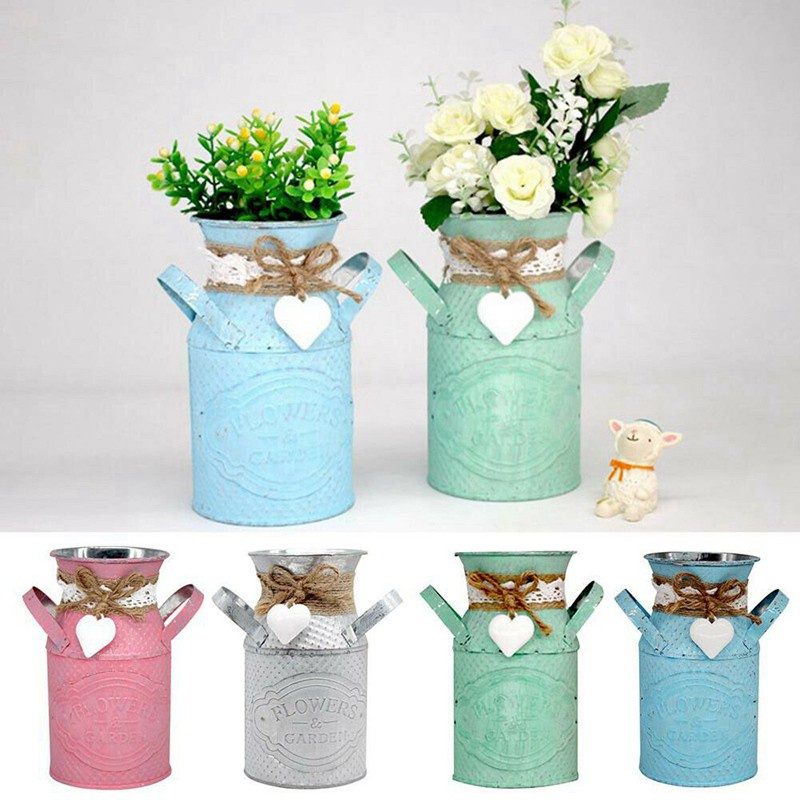 COD Vintage Shabby Chic Flower Vase Metal Wedding Home Decor-Green YTVN