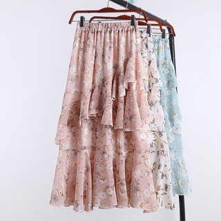 [ORDER] Chân váy midi voan hoa phối tầng bèo màu pastel V111