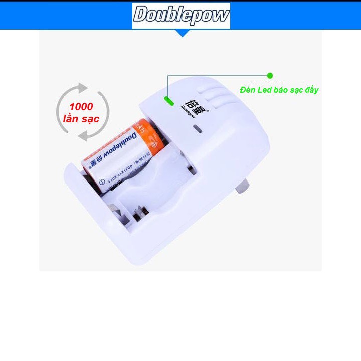 Bộ 02 Pin Sạc Cr2 3V Doublepow Dung Lượng Cao 900mAh Kèm Bộ Sạc Thông Minh DP-K06 Có Đèn LED Sạc Cho Cả Pin CR123A/CR2 A