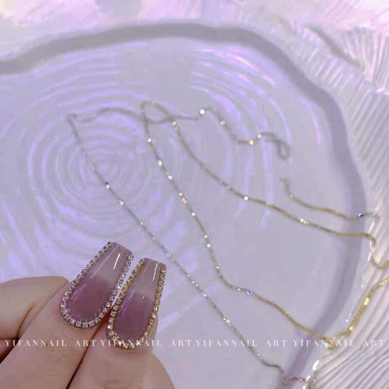 Cham dây đính đá nails cao cấp- charm xích nails 3 màu vàng bạc 7 màu