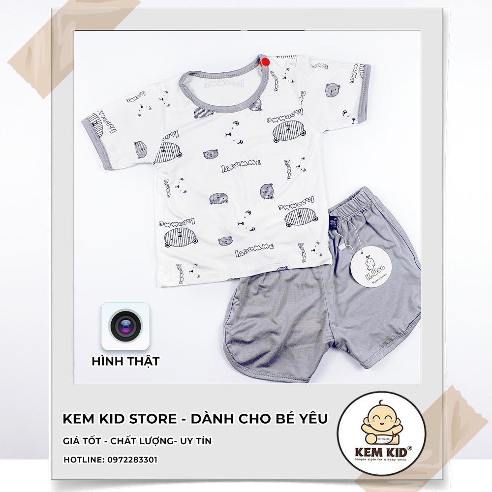 Bộ Thun bộ cộc hình gấu Lapomme viền màu, mềm mịn, thấm hút, mát mẻ cho bé yêu