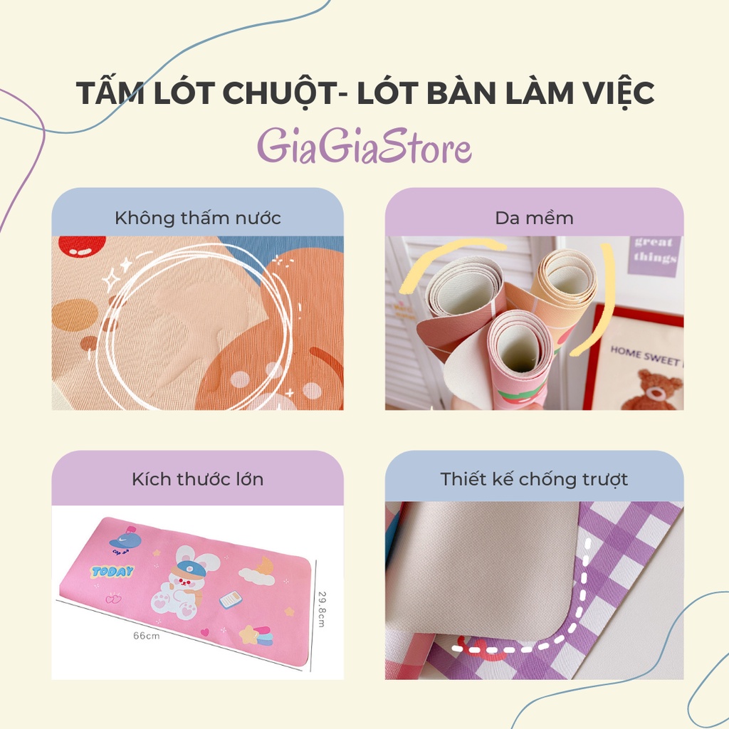 Tấm lót chuột trải bàn làm việc bàn học chống trượt bàn di chuột cỡ lớn nhiều mẫu đáng yêu