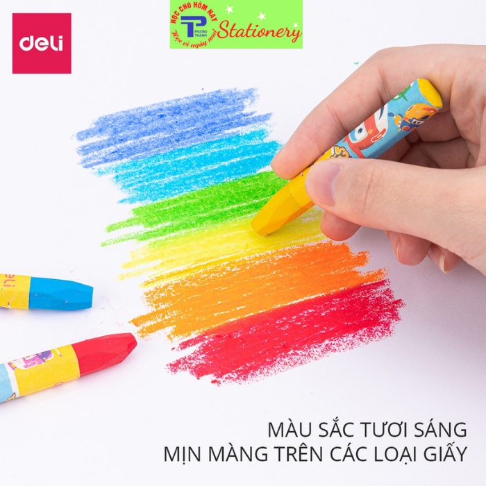 Bút màu sáp dầu Deli SuperWings Đội Bay Siêu Đẳng 12,18,24 màu, tô mịn - an toàn cho bé - tặng kẹp chống bẩn - C009