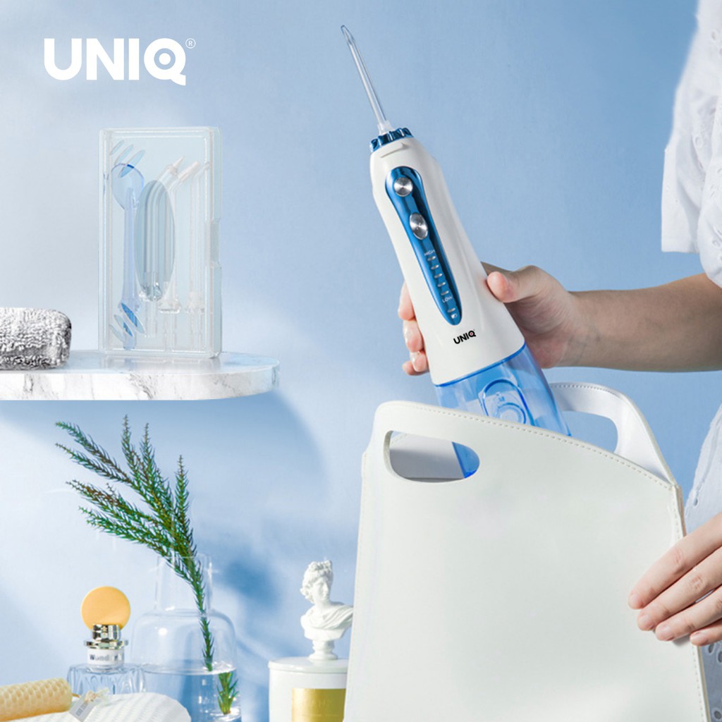 Tăm nước cầm tay UNIQ Smile S1 waterpik động cơ Nhật Bản siêu bền máy vệ sinh răng miệng xịt rửa làm sạch kẽ niềng 300ml